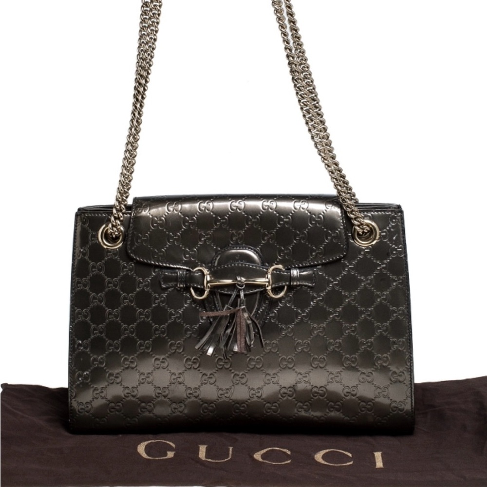 Gucci Olive Green Guccissima Patent Leather Large Emily Chain Shoulder Bag